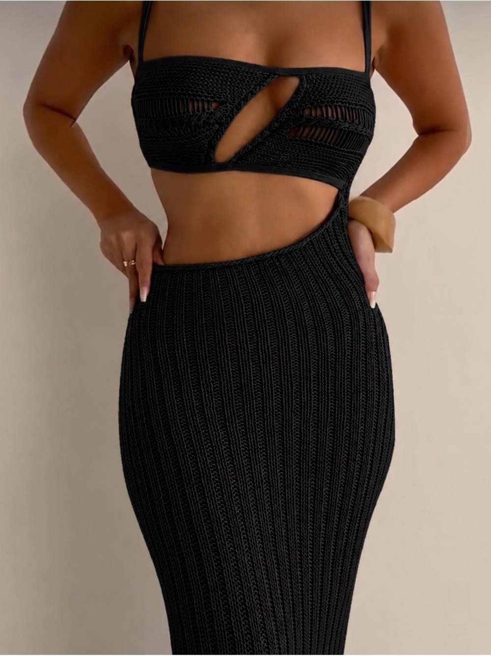 JLUXLABEL Black Cutout Knit Maxi Dress | Vacation / Resort Dress Size- S